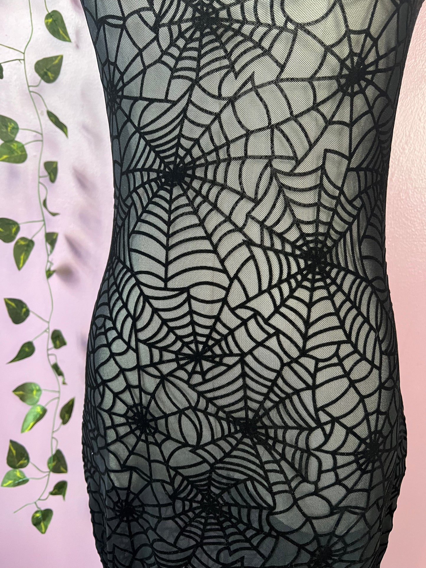 Sheer Hourglass Maxi Dress - Velvet Flocked Spider Webs - READY TO SHIP!
