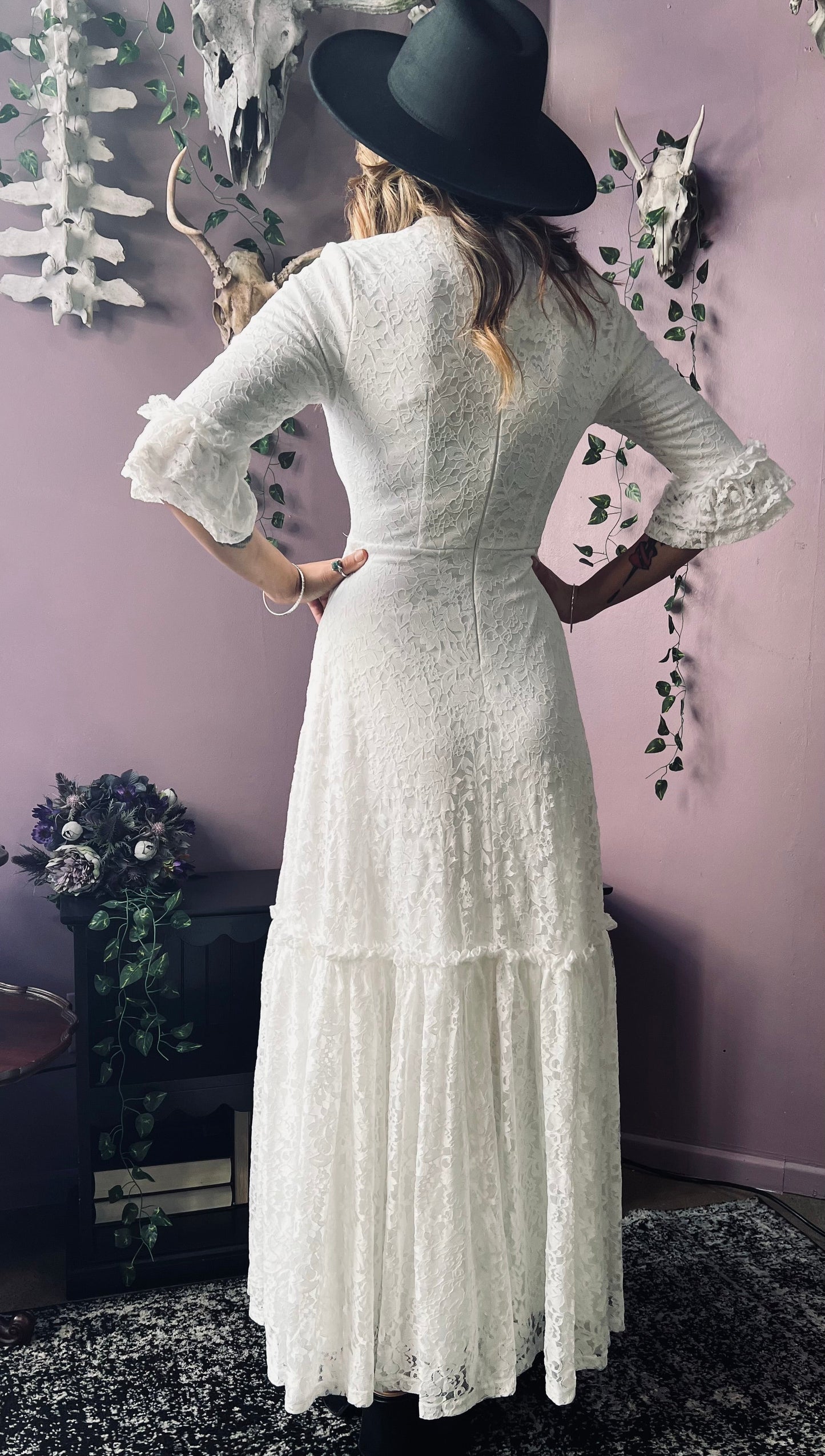 Mina - Ivory Floral Lace Bride of the Vampire Maxi Dress - READY TO SHIP