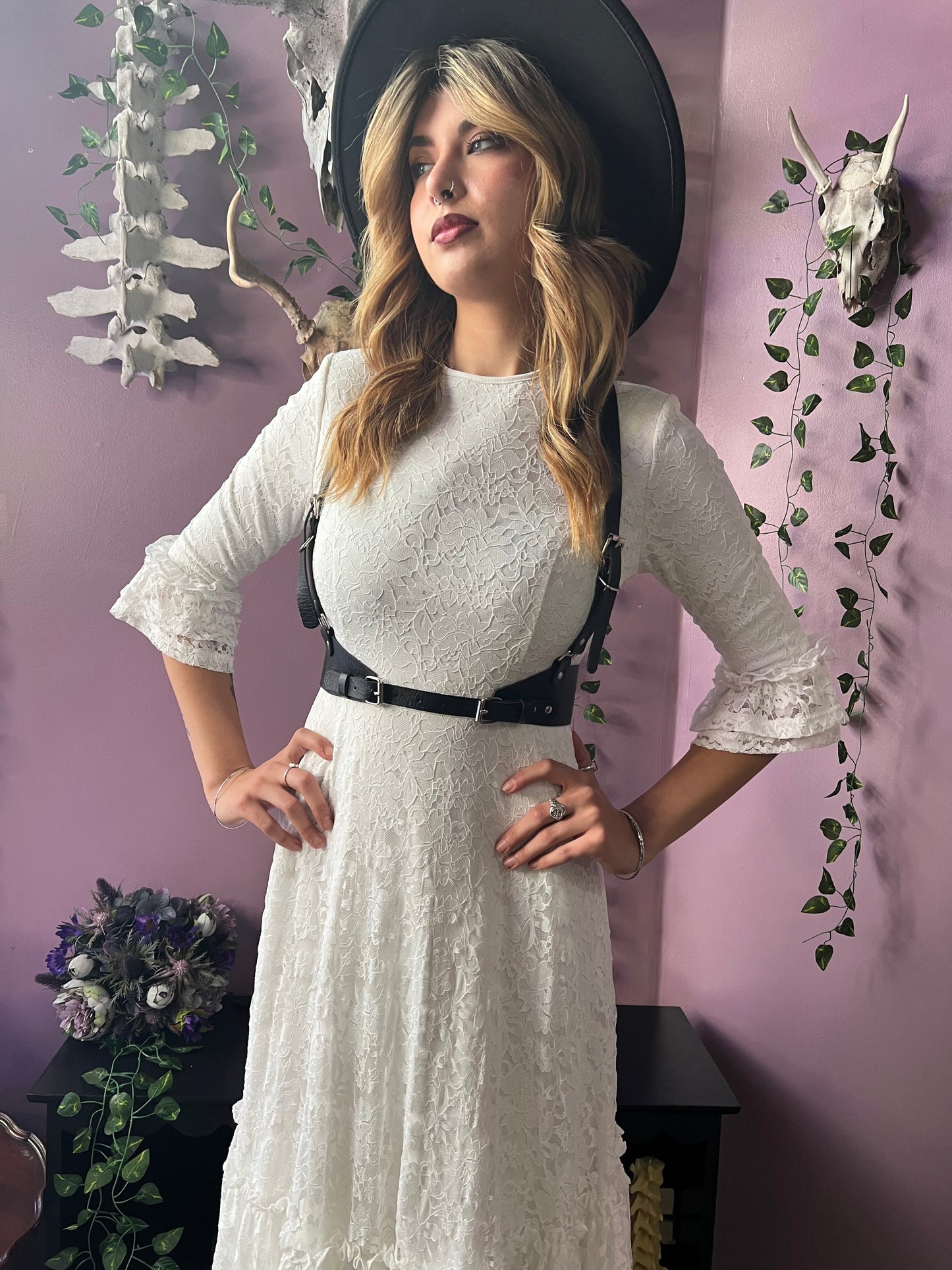 Mina - Ivory Floral Lace Bride of the Vampire Maxi Dress - READY TO SHIP