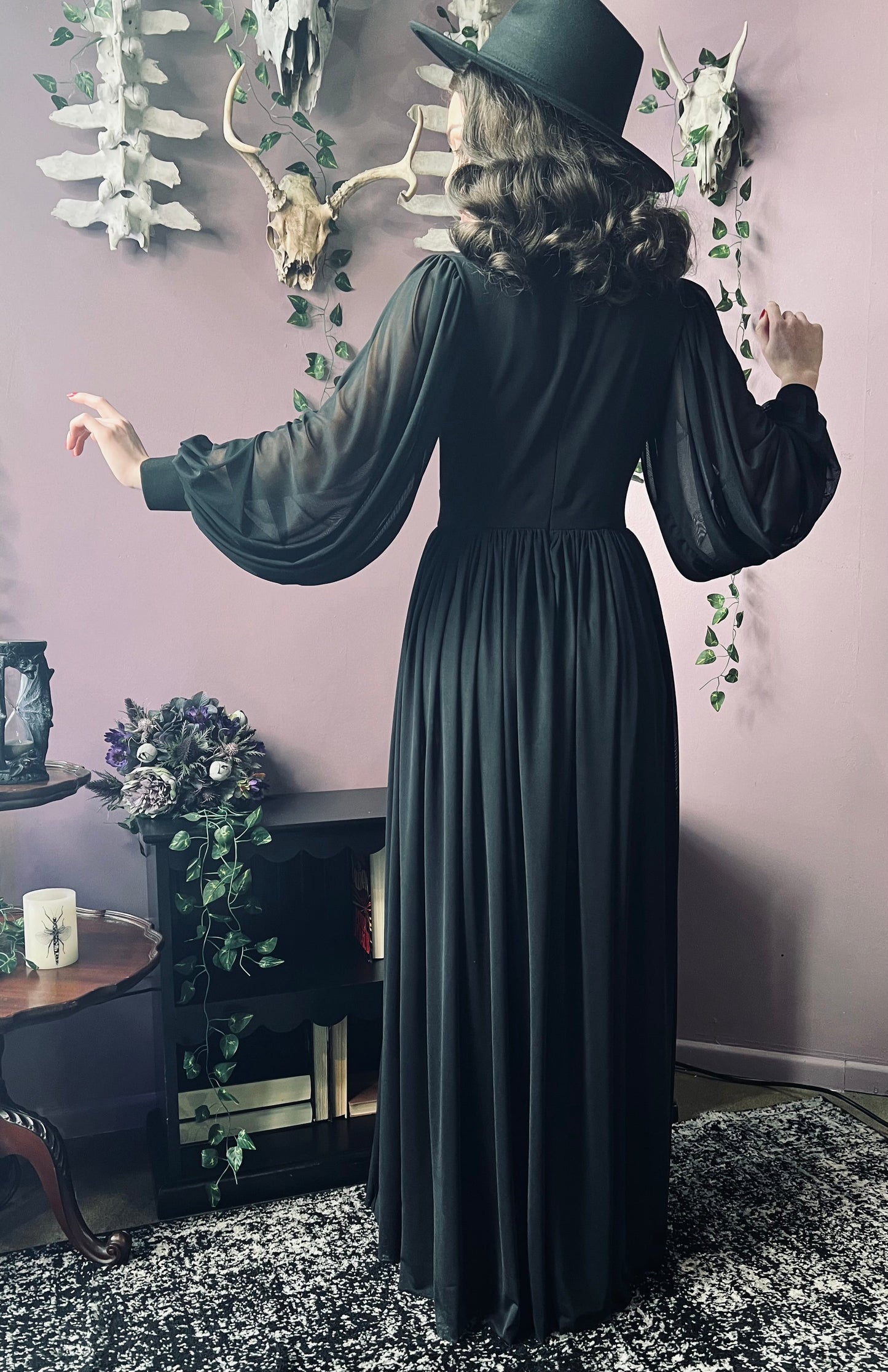 Minerva - Hauntingly Dramatic Mesh Maxi Dress with Built In Shorts - READY TO SHIP