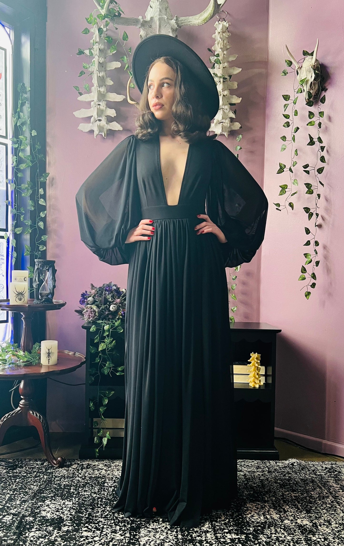 Minerva - Hauntingly Dramatic Mesh Maxi Dress with Built In Shorts - READY TO SHIP