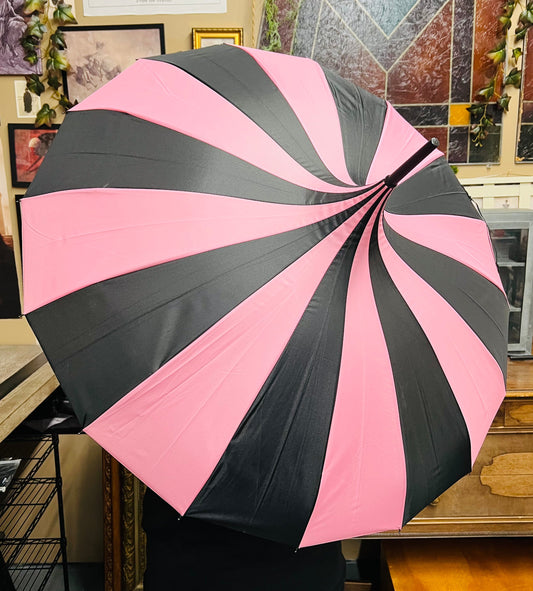Pastel Pink/Black Umbrella - Plain