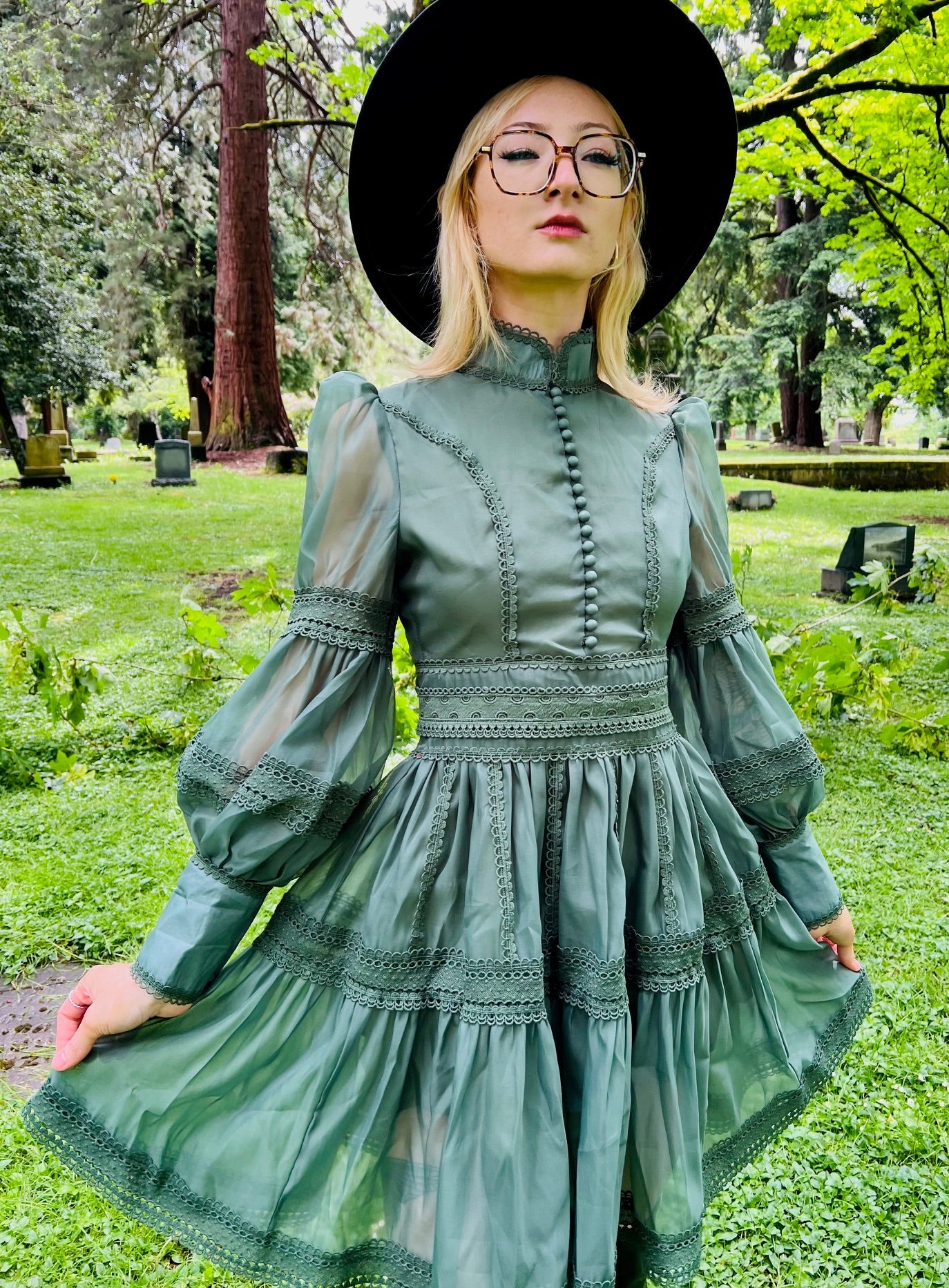 Morgana - Romantic Victorian Inspired Party Dress - SAGE - PRE-ORDER