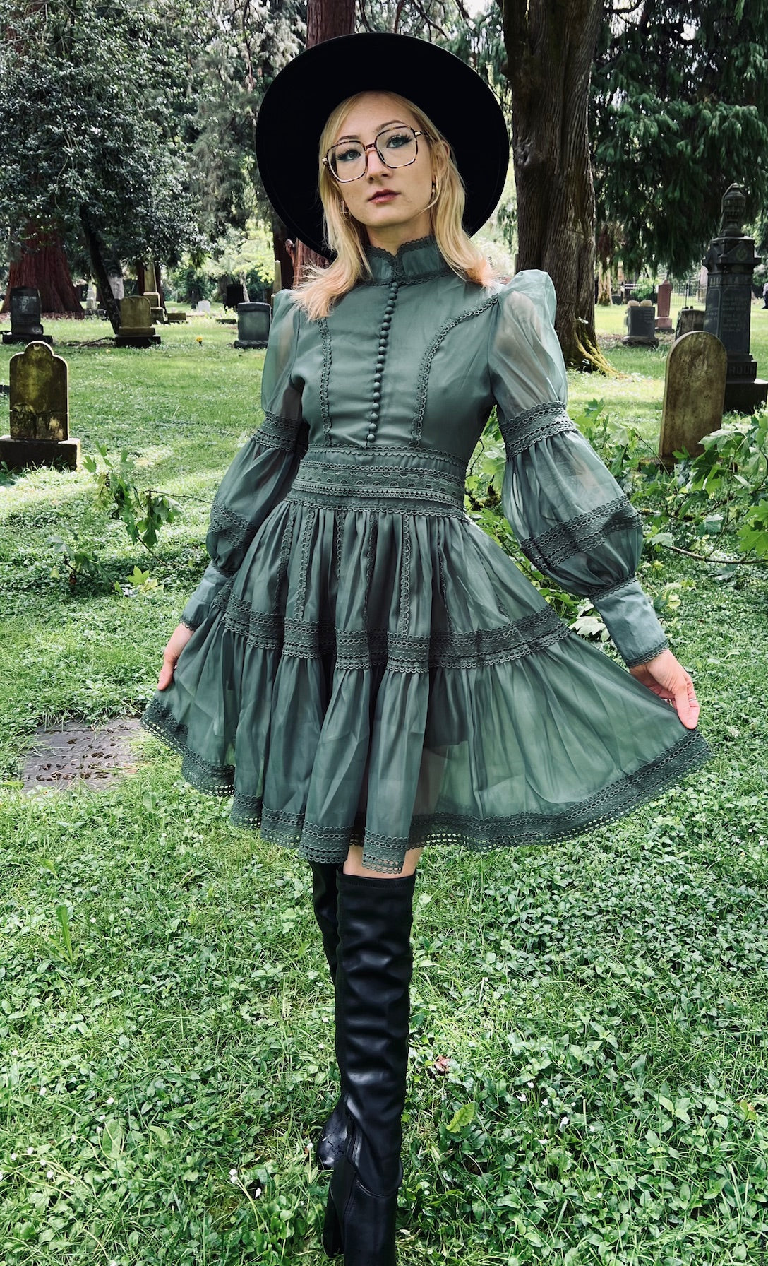 Morgana - Romantic Victorian Inspired Party Dress - SAGE - PRE-ORDER