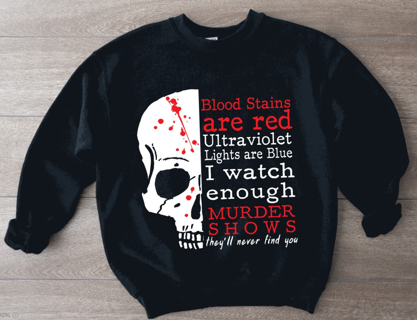 Roses are red, ultraviolet lights are blue, I watch enough murder shows , They'll Never Find You Pullover