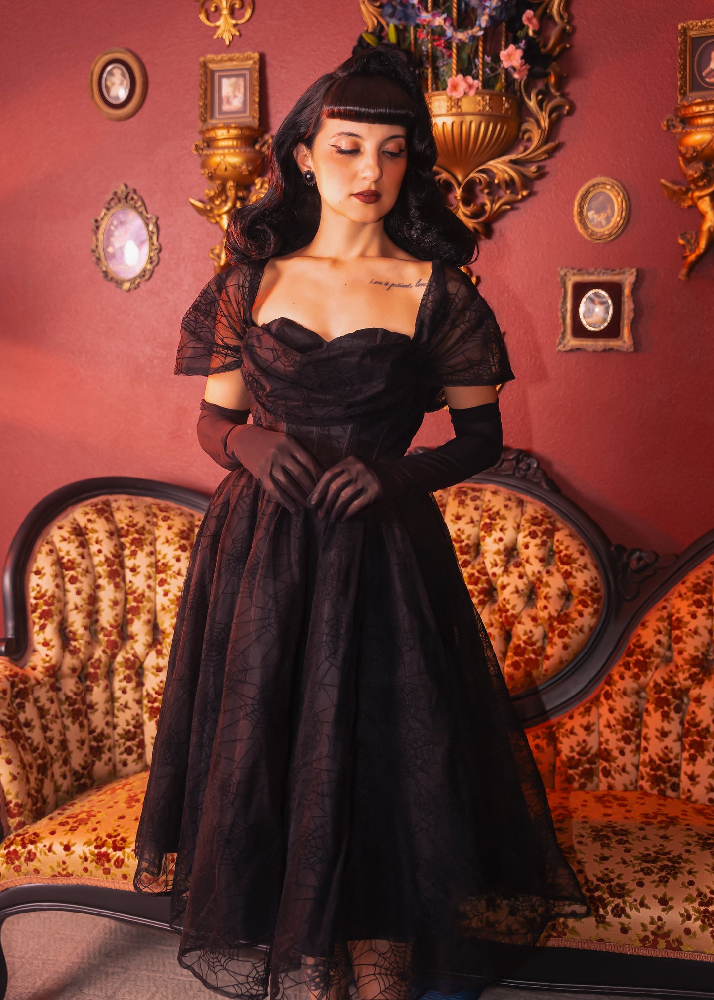 Octavia's Web - Flocked Spider Web Party Dress - READY TO SHIP