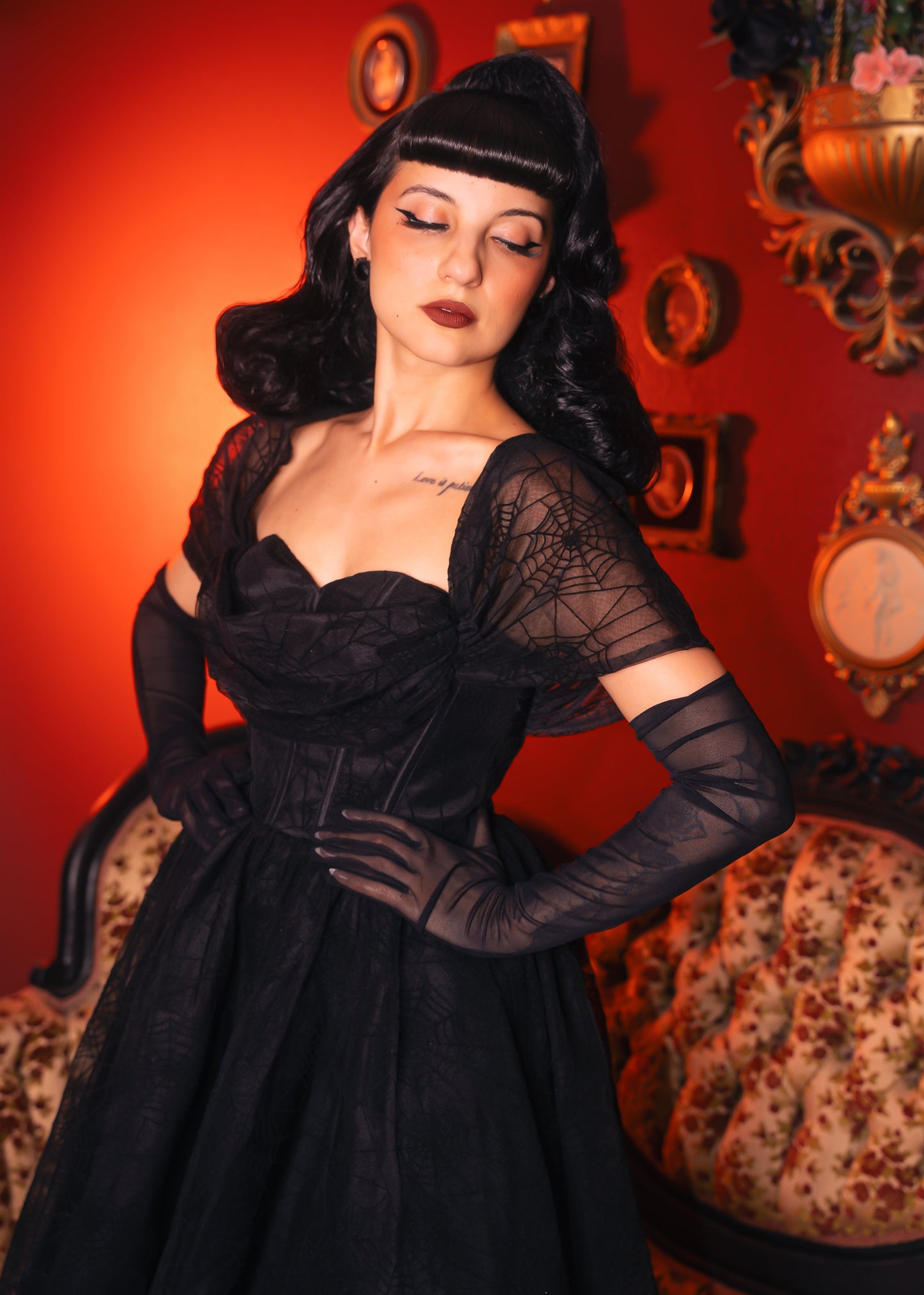 Octavia's Web - Flocked Spider Web Party Dress - READY TO SHIP