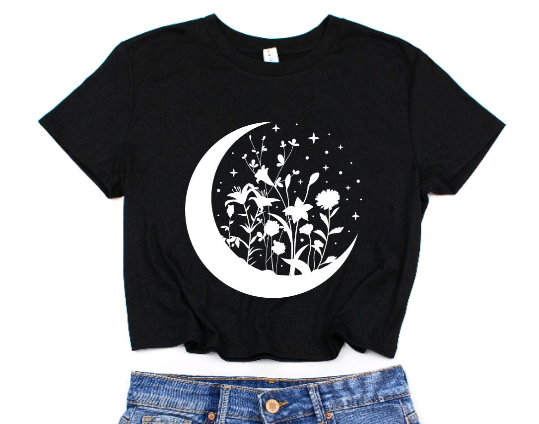 Floral Moon Cropped T-Shirt