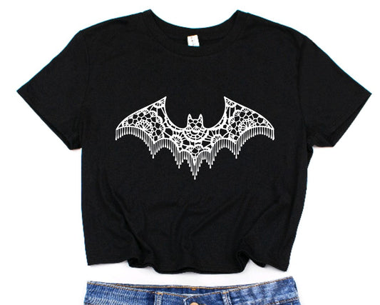 Lace Bat Cropped T-Shirt