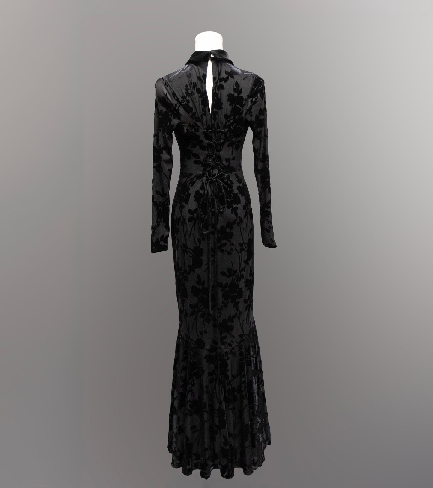 Ophelia - Velvet Flocked Lace Up Maxi Mermaid Dress