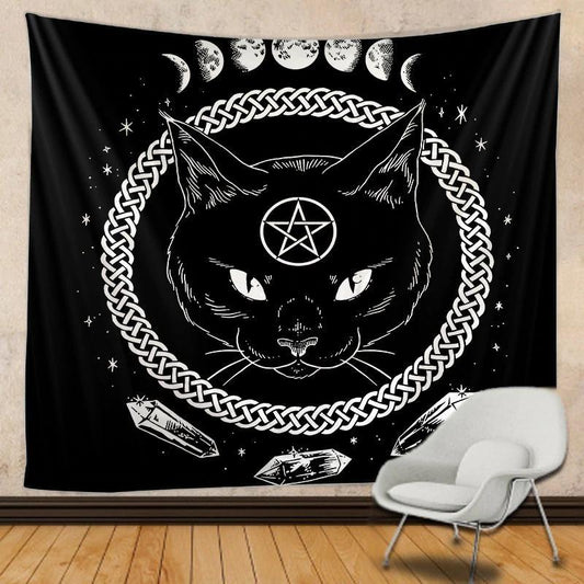 Pentagram Cat Tapestry Wall Hanging