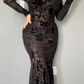 Ophelia - Velvet Flocked Lace Up Maxi Mermaid Dress