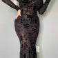 Ophelia - Velvet Flocked Lace Up Maxi Mermaid Dress