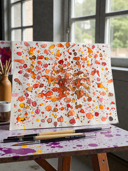 Red & Gold Water Color Splash Painting by Megan Besler (1 of 1)