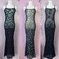Sheer Hourglass Maxi Dress - Velvet Flocked Spider Webs - READY TO SHIP!