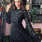 Sloane - Velvet Flocked Snake Maxi Dress with Bell Sleeves - READY-to-SHIP