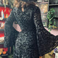 Sloane - Velvet Flocked Snake Maxi Dress with Bell Sleeves - READY-to-SHIP