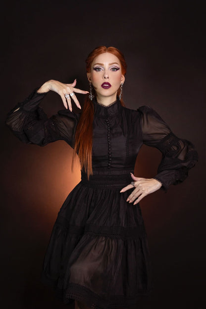 Morgana - Romantic Victorian Inspired Party Dress - BLACK - Ready To Ship