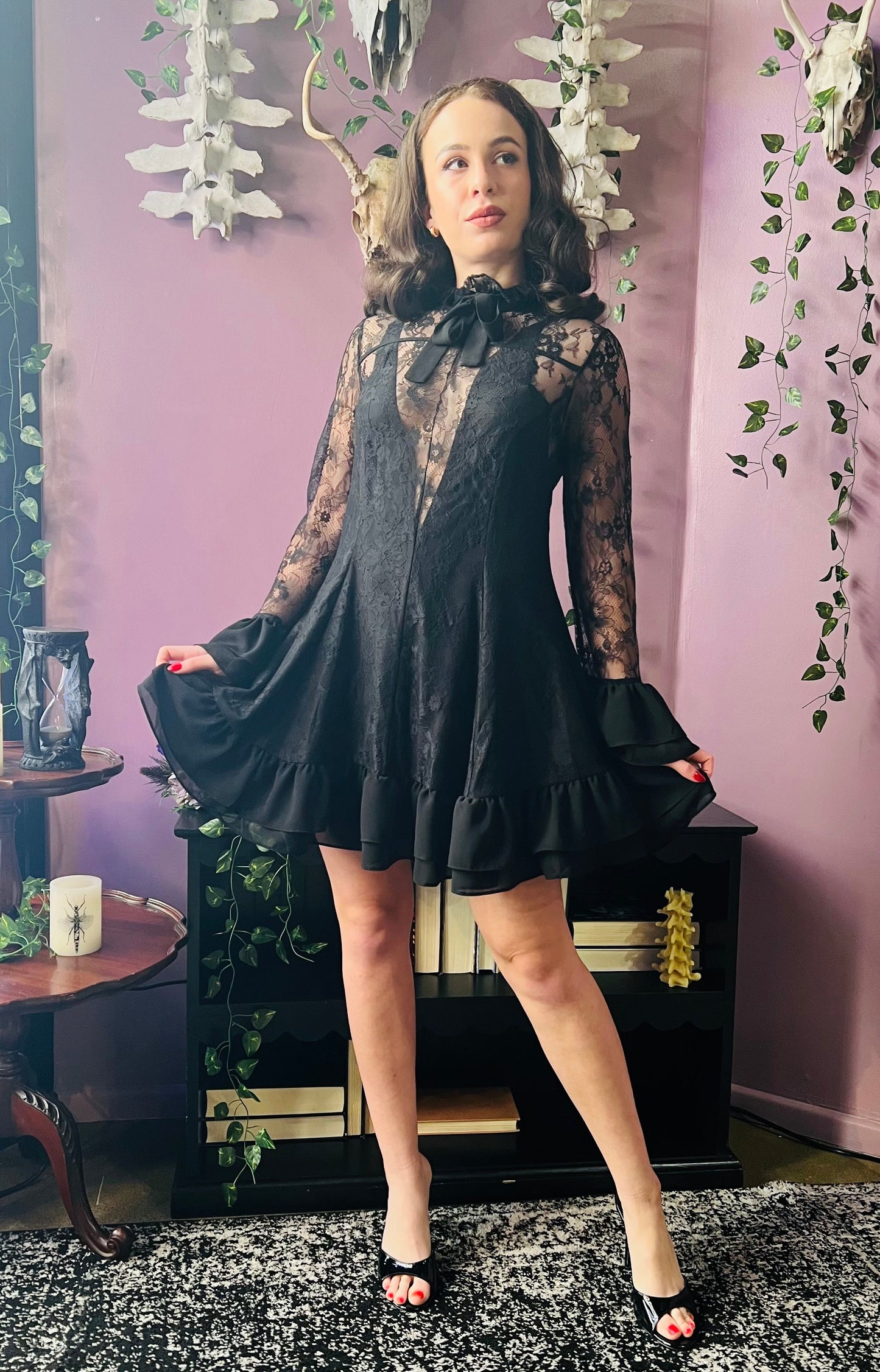 Nightshade - Dark Romantic Floral Mini Babydoll Dress  - READY to SHIP