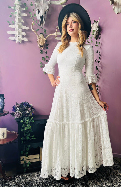 Mina - Ivory Floral Lace Bride of the Vampire Maxi Dress  - READY TO SHIP