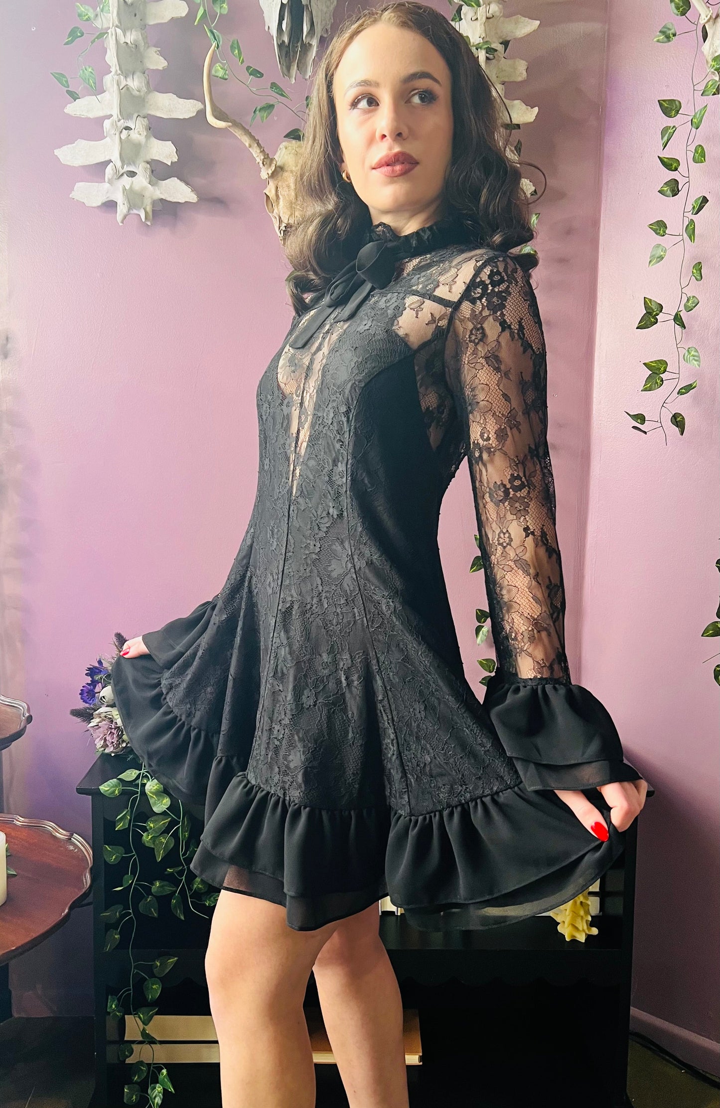 Nightshade - Dark Romantic Floral Mini Babydoll Dress  - READY to SHIP