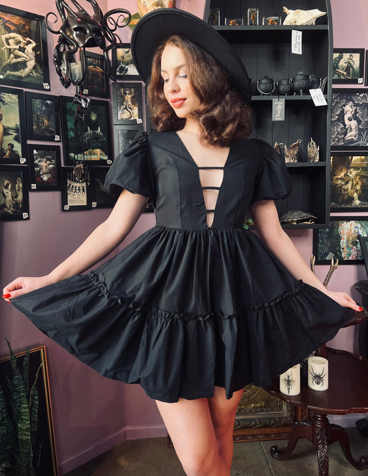 Austen - Cottage Core Bubble Party Dress with Cut Out Neckline - READY TO SHIP