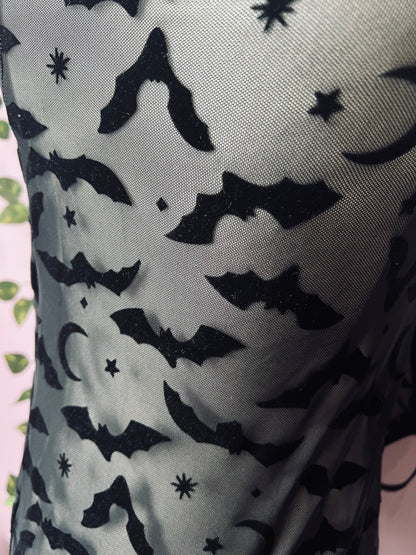 Sheer Hourglass Maxi Dress - Velvet Flocked Bats - READY TO SHIP!