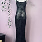 Sheer Hourglass Maxi Dress - Velvet Flocked Spider Webs - READY TO SHIP!