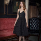 Bram - Velvet Flocked Bat Bandage Fit and Flare Dress