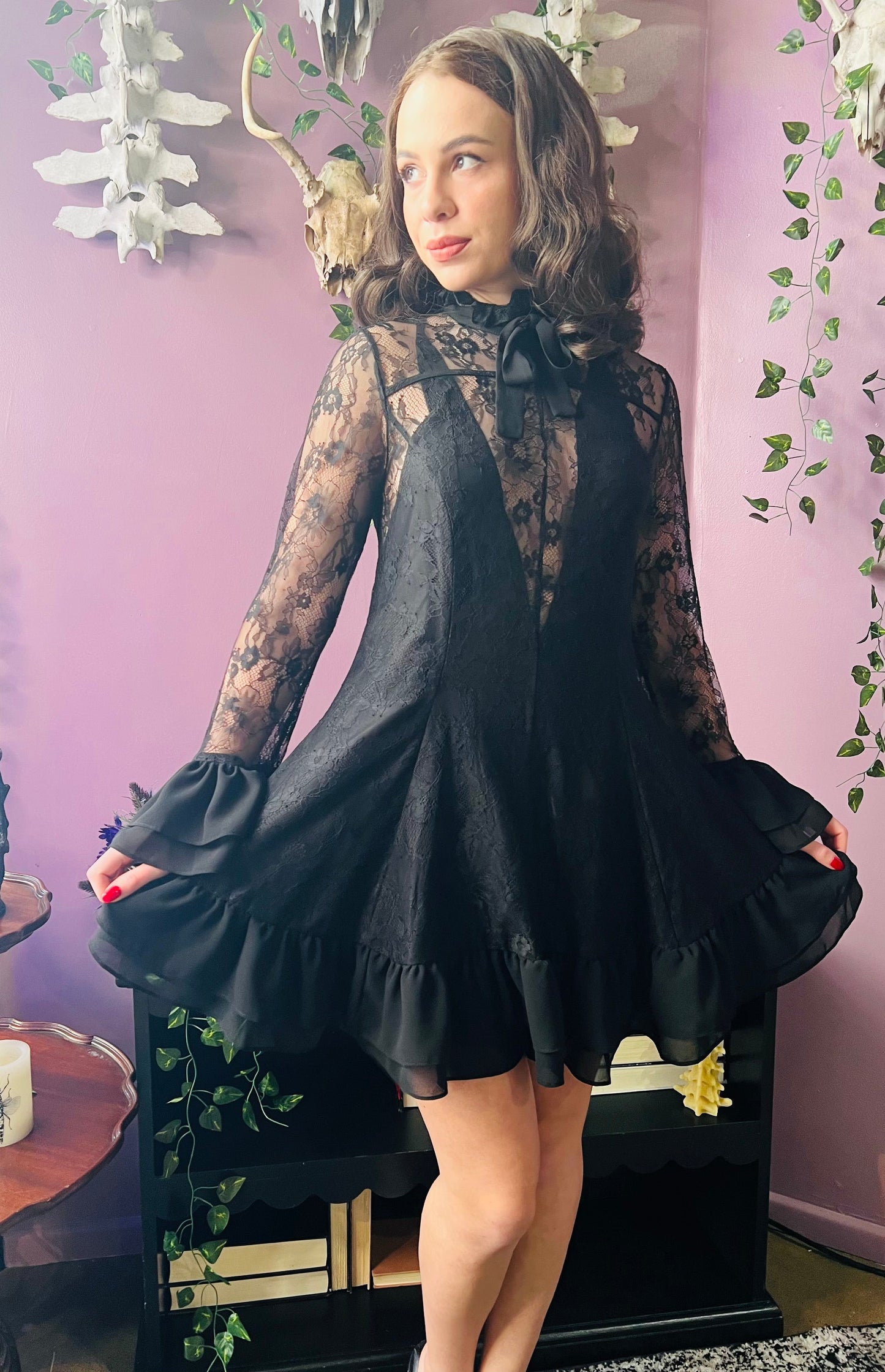Nightshade - Dark Romantic Floral Mini Babydoll Dress  - READY to SHIP
