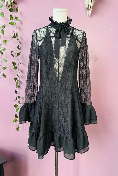 Nightshade - Dark Romantic Floral Mini Babydoll Dress  - READY to SHIP