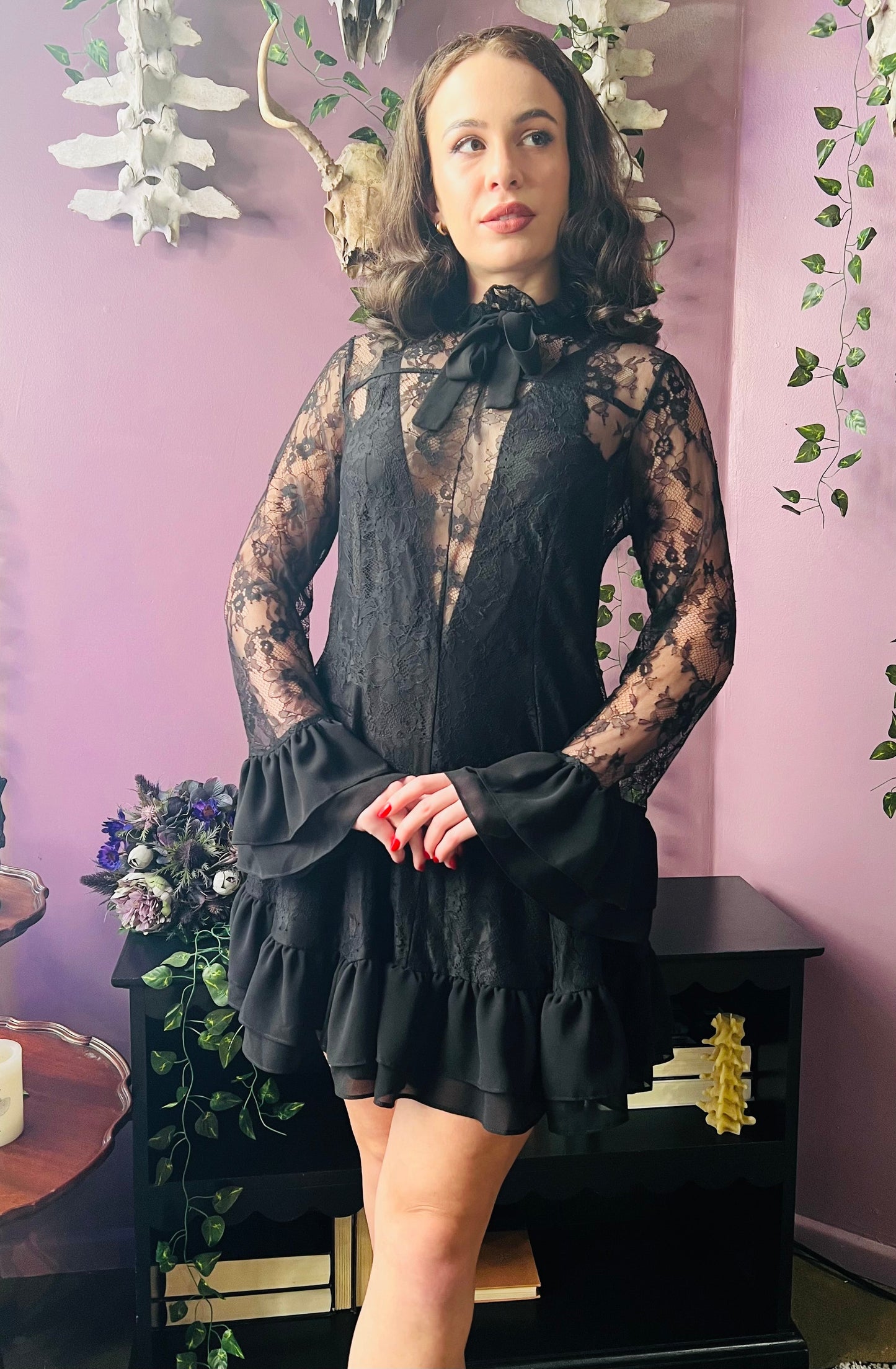 Nightshade - Dark Romantic Floral Mini Babydoll Dress  - READY to SHIP