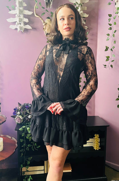 Nightshade - Dark Romantic Floral Mini Babydoll Dress  - READY to SHIP