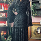 Sloane - Velvet Flocked Snake Maxi Dress with Bell Sleeves - READY-to-SHIP