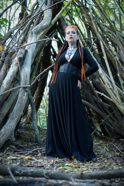 Blair - Jersey Maxi Dress with Vegan Leather Corset Waist - READY TO SHIP