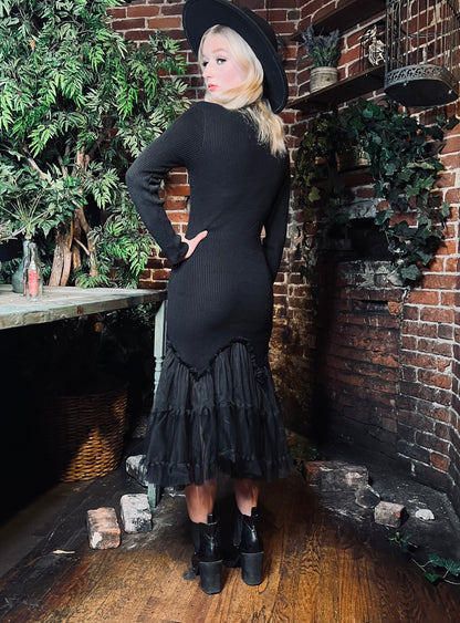 Beatrix - Curve Hugging Sweater Dress with Dreary Flared Hem - READY TO SHIP