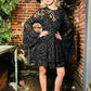 Severine - Velvet Snake Flocked Mini Dress with Witchy Bell Sleeves - READY TO SHIP!