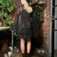 Severine - Velvet Snake Flocked Mini Dress with Witchy Bell Sleeves - READY TO SHIP!