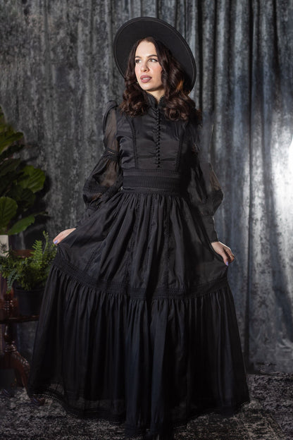 Morgana - Romantic Victorian Inspired MAXI  Dress - MAXI - BLACK - READY TO SHIP