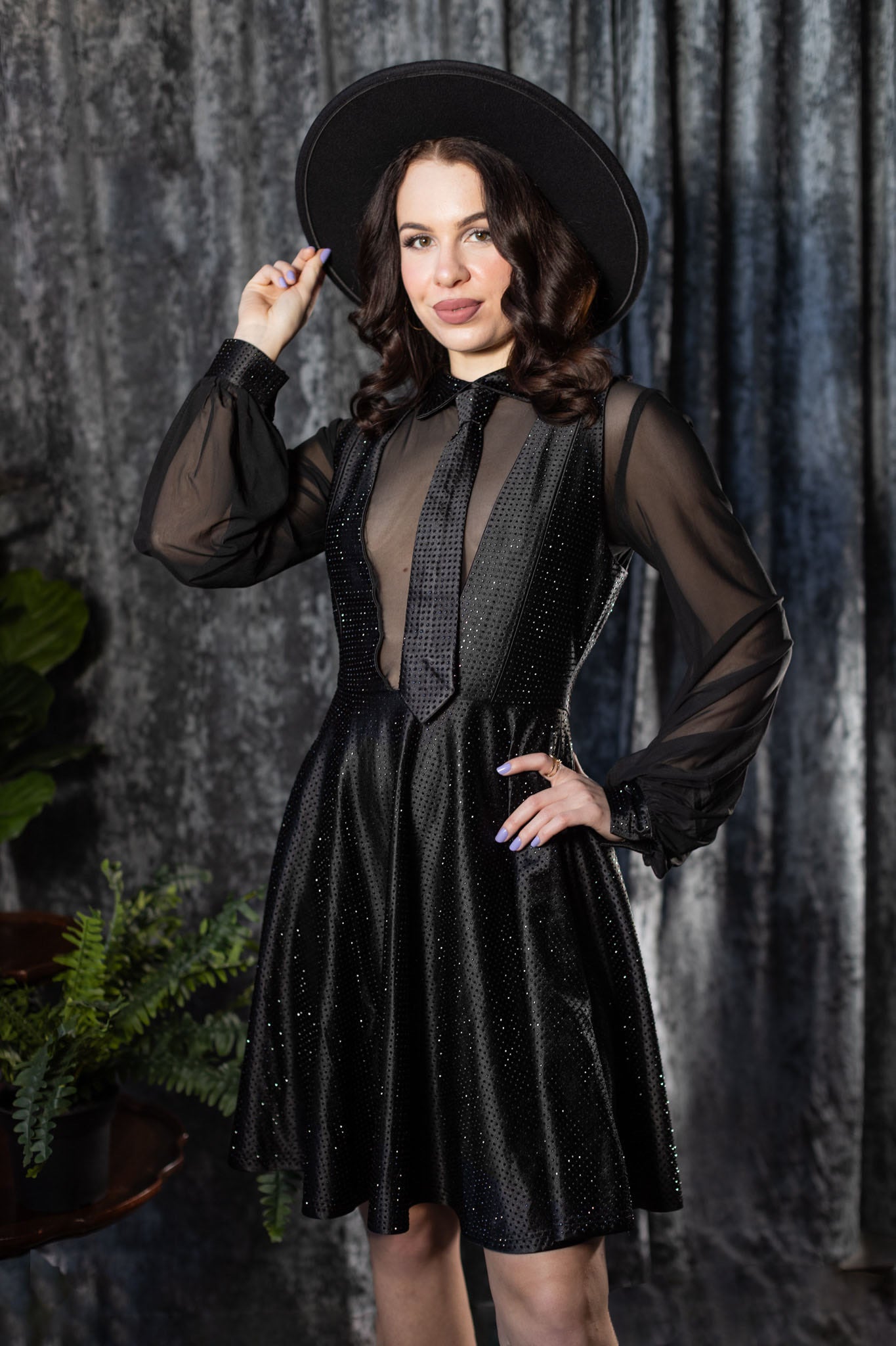 Helena - Dramatic Rhinestone Studded Dress with Tie - Pre-Order