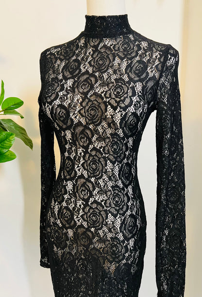 Persephone - Deadly Sheer Floral Lace Maxi dress - READY TO SHIP