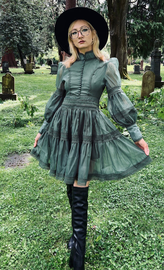 Morgana - Romantic Victorian Inspired Party Dress - SAGE - PRE-ORDER