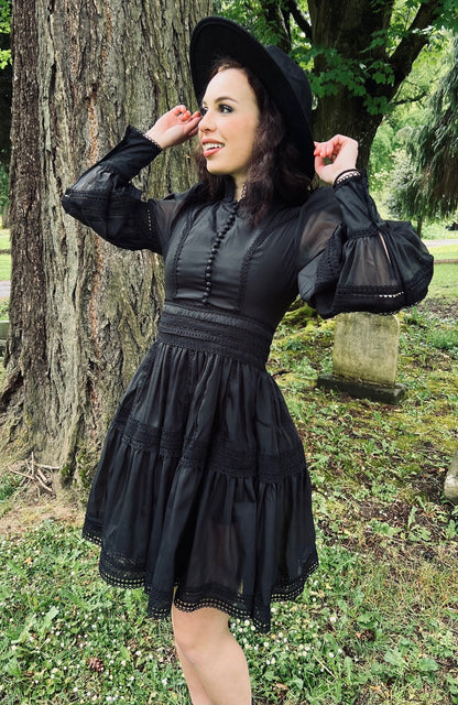 Morgana - Romantic Victorian Inspired Party Dress - BLACK - Ready To Ship