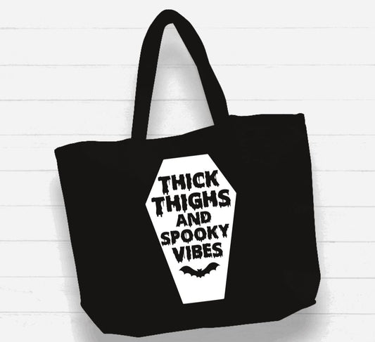 Beach Bag / XL Tote Bag - "thick thighs and spooky vibes"