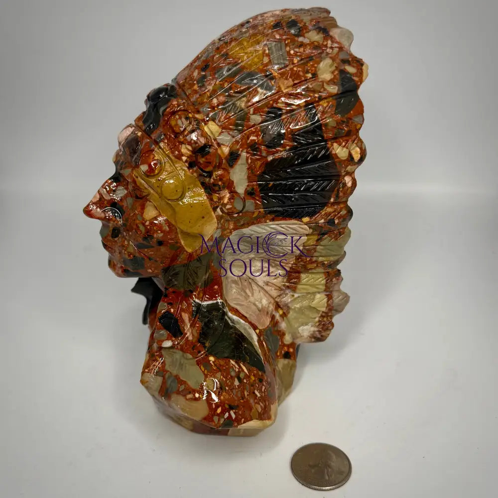 Brecciated Jasper Chief Indian Head Carving
