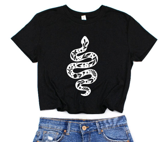 Floral Snake Cropped T-Shirt