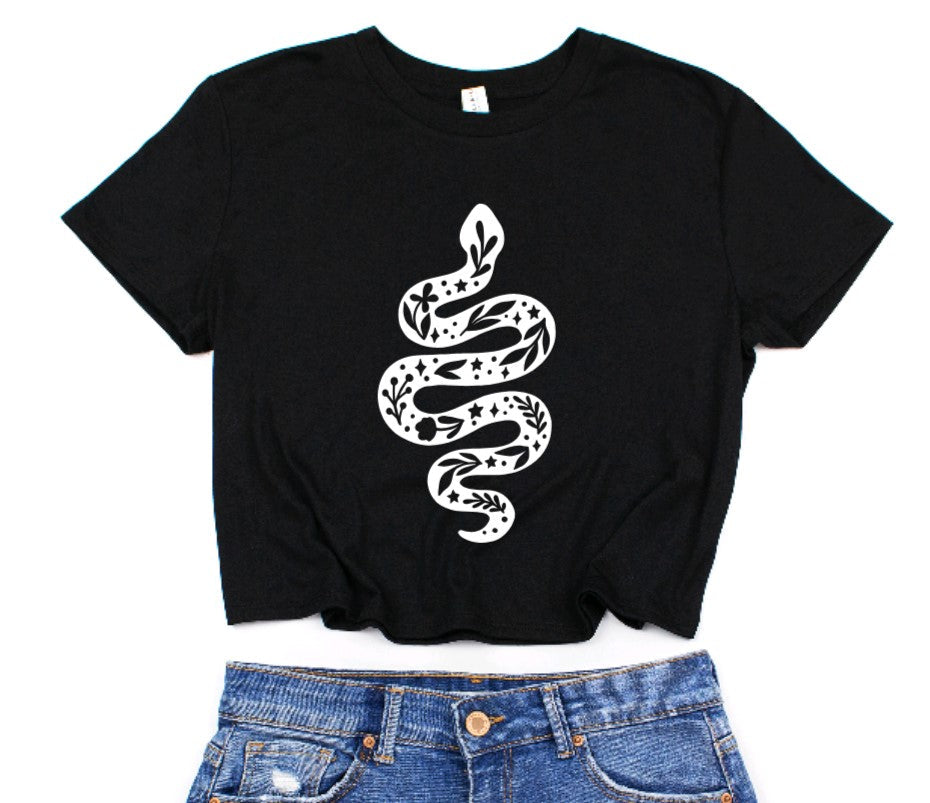 Floral Snake Cropped T-Shirt