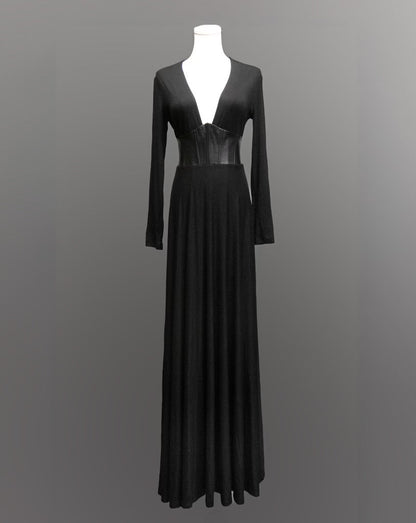 Blair - Jersey Maxi Dress with Vegan Leather Corset Waist - READY TO SHIP