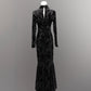 Ophelia - Velvet Flocked Lace Up Maxi Mermaid Dress