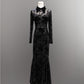 Ophelia - Velvet Flocked Lace Up Maxi Mermaid Dress